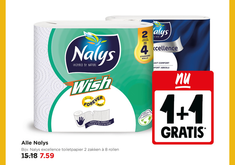 nalys keukenpapier toiletpapier 1 2 4 8 inspired by nature wish forever roll vel formaat feuille taille main zero standard rolls comfort absolu excellence zakken rollen folder aanbieding bij Jumbo Nalys toiletpapier, keukenpapier folder aanbieding bij Jumbo - details