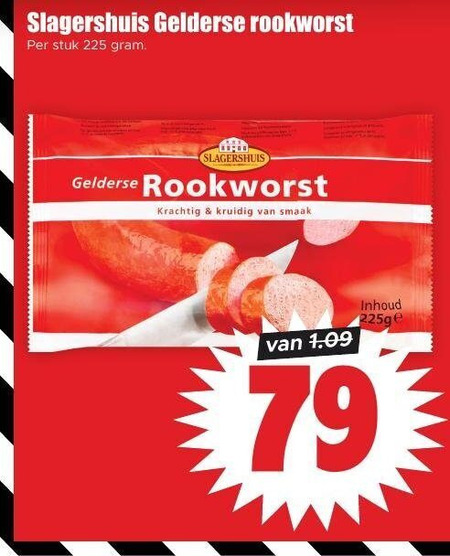 rookworst 225 slagershuis gelderse stuk kruidig inhoud folder aanbieding bij Dirk