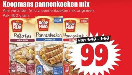koopmans pannenkoekenmix 99 400 pannenkoeken mix origineel pak mans poffertjes folder aanbieding bij Dirk Koopmans pannenkoekenmix folder aanbieding bij Dirk - details