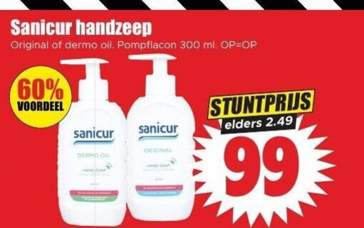Sanicur   handzeep folder aanbieding bij  Dirk - details