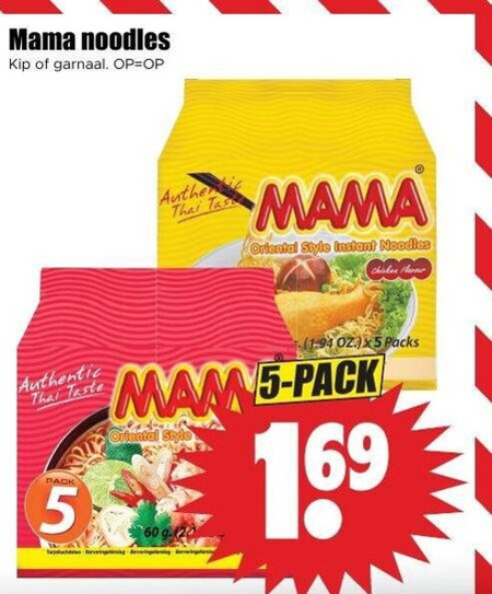 mama noodles 2 5 60 kip garnaal authentic thai taste pack authentiek tas oriental style instant chicken oz 16 folder aanbieding bij Dirk Mama noodles folder aanbieding bij Dirk - details