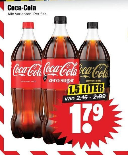 coca-cola cola coca fles original taste zero sugar caffeine liter 17 folder aanbieding bij Dirk Coca-Cola cola folder aanbieding bij Dirk - details