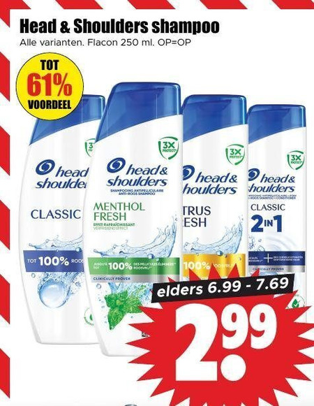 head and shoulders shampoo 100 250 flacon ml voordeel 3x shampooing menthol classic fresh des clinically elders folder aanbieding bij Dirk Head and Shoulders shampoo folder aanbieding bij Dirk - details