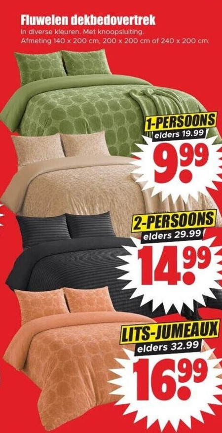 dekbedovertrek 1 2 140 200 240 fluwelen kleuren knoopsluiting cm persoons elders lits jumeaux folder aanbieding bij Dirk