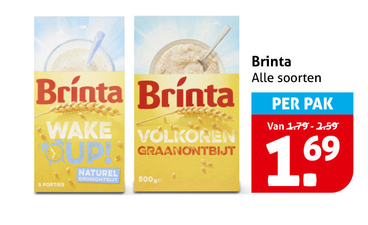 brinta havermout 5 500 wake porties naturel drinkontbijt volkoren graanontbijt ge soorten pak folder aanbieding bij Hoogvliet Brinta havermout folder aanbieding bij Hoogvliet - details