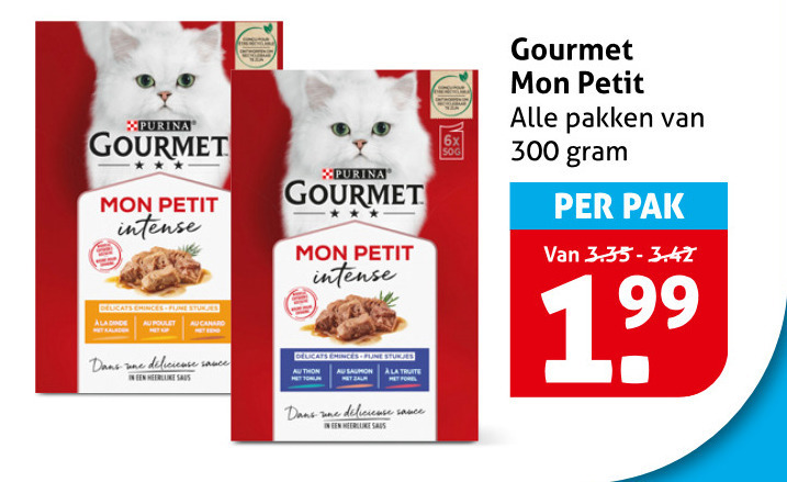 gourmet kattenvoer 300 xpurina petit intense fijne stukjes poulet sauce pakken pak folder aanbieding bij Hoogvliet Gourmet kattenvoer folder aanbieding bij Hoogvliet - details