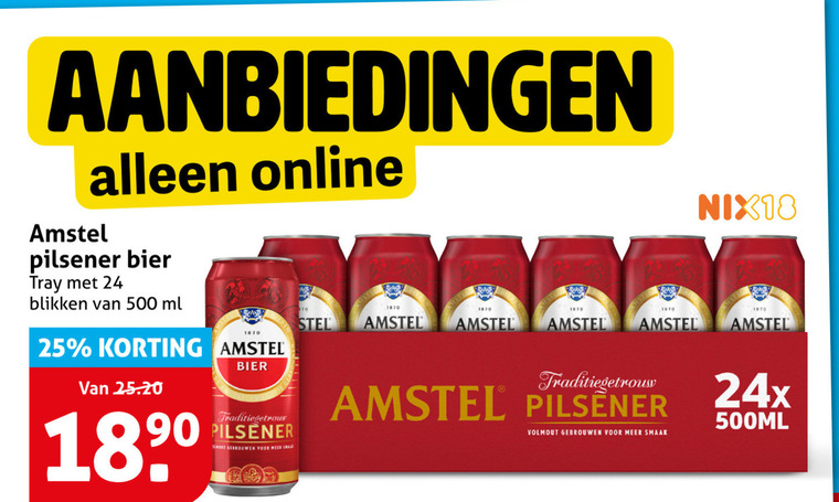 amstel blikjes bier 24 25 90 500 1870 online pilsener tray blikken ml stel nix18 traditiegetrouw volmout 500ml folder aanbieding bij Hoogvliet Amstel blikje bier folder aanbieding bij Hoogvliet - details