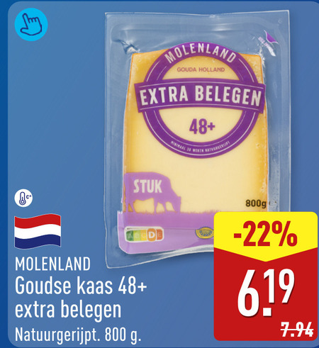 kaas molenland gouda holland belegen 48 stuk 800g goudse natuurgerijpt folder aanbieding bij Aldi