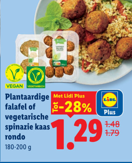 vegetarisch plantaardige falafel vegetarische spinazie kaas rondo folder aanbieding bij Lidl