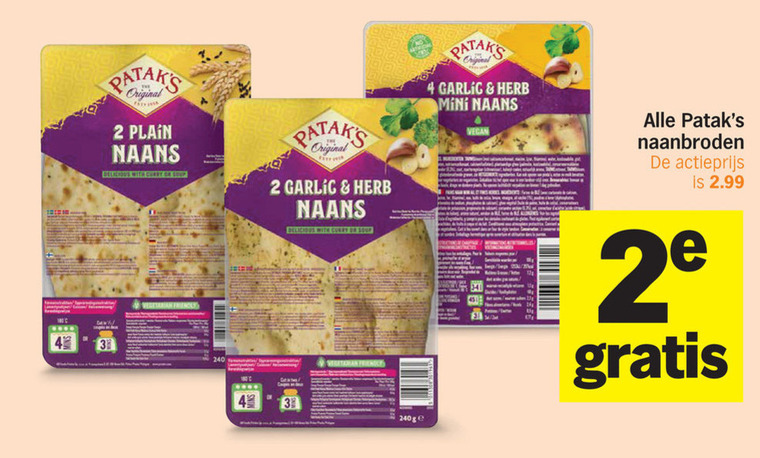 patak naanbrood 2 3 4 pataks original plain naans with curry garlic herb soup friendly mini bed naanbroden actieprijs folder aanbieding bij Albert Heijn Patak naanbrood folder aanbieding bij Albert Heijn - details