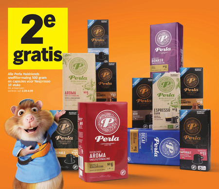 perla koffiecups koffie 2 6 10 500 huisblends snelfiltermaling capsules nespresso stuks varieeren biologisch aroma soepel arabica robusta bonen mini compatible finest lungo 10x aluminium espresso donker pittig origins sumatra le noir decaf dark b albert gebrand imperiale nutri score folder aanbieding bij Albert Heijn Perla koffiecups, koffie folder aanbieding bij Albert Heijn - details