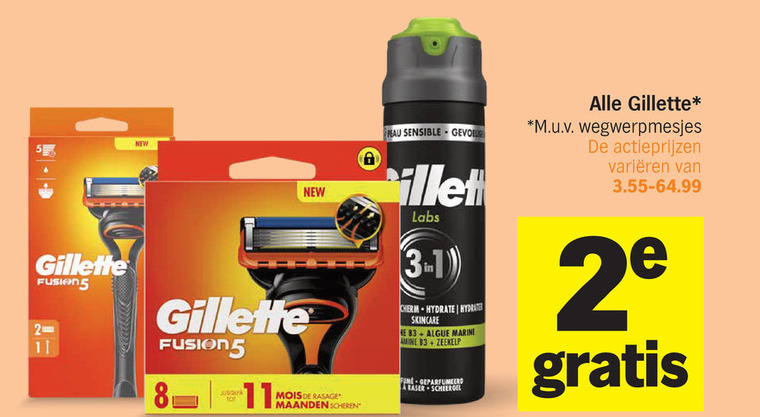 gillette scheergel scheerschuim scheermesjes 2 5 11 new fusion5 peau sensible fillets labs skincare marine m.u.v wegwerpmesjes varieeren rasage maanden scheren fume geparfumeerd folder aanbieding bij Albert Heijn Gillette scheergel, scheerschuim folder aanbieding bij Albert Heijn - details