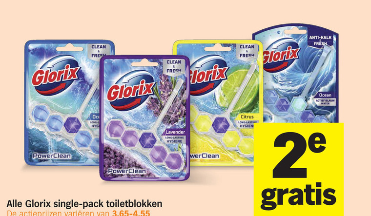 glorix toiletblok clean fresh l anti kalk single pack toiletblokken varieeren lavender lasting hygiene ocean blauw water citrus 2 folder aanbieding bij Albert Heijn Glorix toiletblok folder aanbieding bij Albert Heijn - details