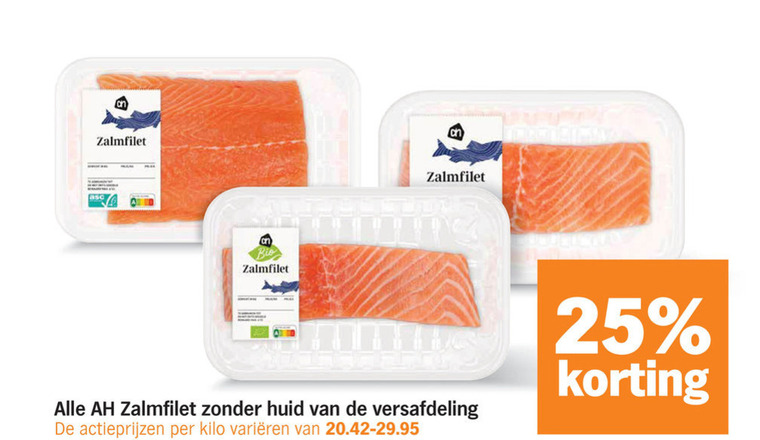 zalmfilet 25 huid versafdeling kilo varieeren folder aanbieding bij Albert Heijn