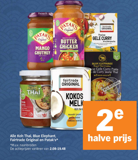 fair trade original kokosmelk 80 100 pop to unlock flavour natural rode curry thaise pataks mango chutney sweet fruity indian style cooking sauce butter chicken with smoked paprika thai familie receptuur mild portions blue elephant fairtrade m.u.v naanbroden varieeren kokos melk gerechten romig gele kruidenpasta pikant kruidige kerrie royal cuisine new pasta jaune all 2 halve folder aanbieding bij Albert Heijn Fair Trade Original kokosmelk folder aanbieding bij Albert Heijn - details