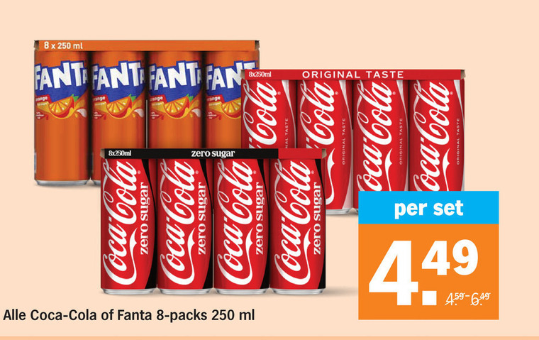 fanta coca-cola frisdrank cola 8 250 ml fant fan zero sugar coca original taste folder aanbieding bij Albert Heijn Fanta cola, frisdrank folder aanbieding bij Albert Heijn - details