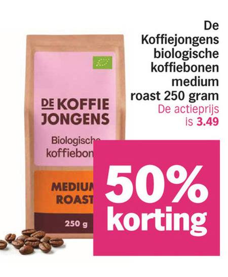 de koffiejongens koffiebonen 50 250 koffie jongens biologische roast medium actieprijs folder aanbieding bij Albert Heijn De Koffiejongens koffiebonen folder aanbieding bij Albert Heijn - details