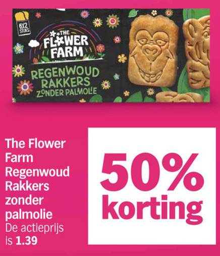flower farm biscuit 50 regenwoud rakkers palmolive actieprijs folder aanbieding bij Albert Heijn Flower Farm biscuits folder aanbieding bij Albert Heijn - details