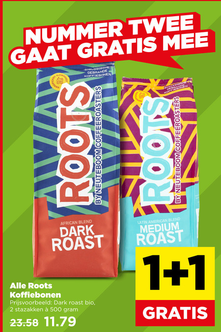 Roots   koffiebonen folder aanbieding bij  Plus - details