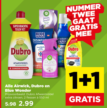 Blue Wonder   allesreiniger, afwasmiddel folder aanbieding bij  Plus - details