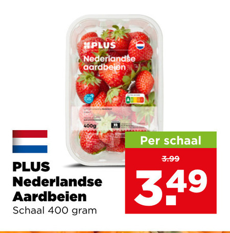 aardbeien 400 nederlandse schaal 3.99 folder aanbieding bij Plus