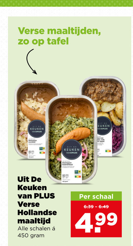 hollandse kant en klaar maaltijd 450 verse maaltijden tafel keuken stamppot schalen schaal 4 99 folder aanbieding bij Plus