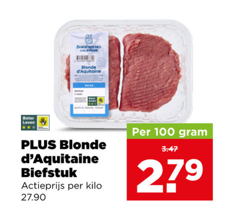 biefstuk 100 279 blonde beter leven actieprijs kilo folder aanbieding bij Plus