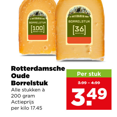 rotterdamsche oude kaas 36 100 200 stukken actieprijs kilo weken oud stuk 3.99 folder aanbieding bij Plus Rotterdamsche Oude kaas folder aanbieding bij Plus - details