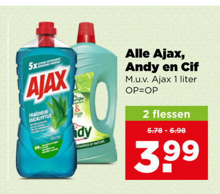 andy cif ajax allesreiniger 1 2 5x fraicheur eucalyptus frisse by nature liter flessen 3 99 folder aanbieding bij Plus Cif allesreiniger folder aanbieding bij Plus - details