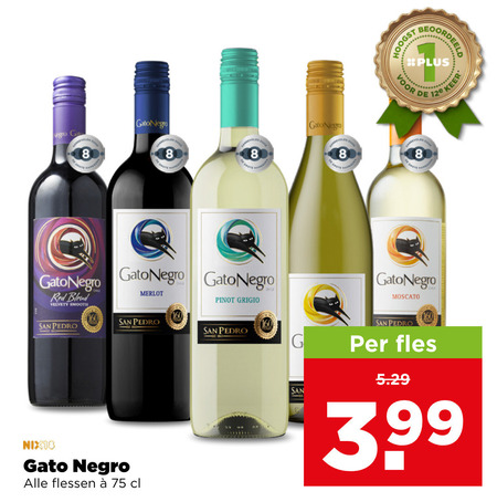 witte wijn rode 8 12 120 keer gato gato negro merlot red blend velvety smooth pinot grigio san pedro flessen moscato fles folder aanbieding bij Plus