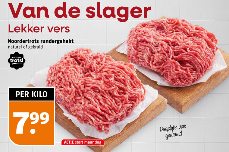 rundergehakt slager vers noordertrots naturel gekruid noorder trots kilo start maandag dagelijks folder aanbieding bij Poiesz