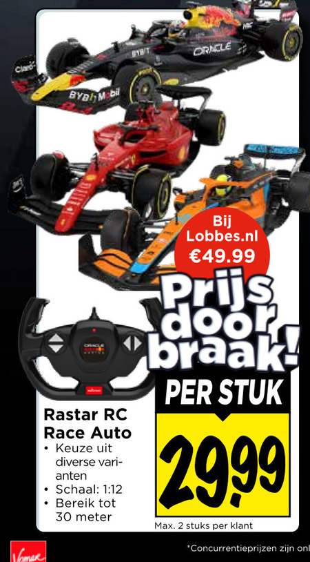 auto met afstandsbediening 2 30 mobil rastar rc race schaal 1 12 bereik meter stuk stuks folder aanbieding bij Vomar