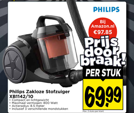 philips stofzuiger 2 3 10 stuk zakloze compact lichtgewicht maximaal vermogen watt actieradius meter mondstukken stuks folder aanbieding bij Vomar Philips stofzuiger folder aanbieding bij Vomar - details