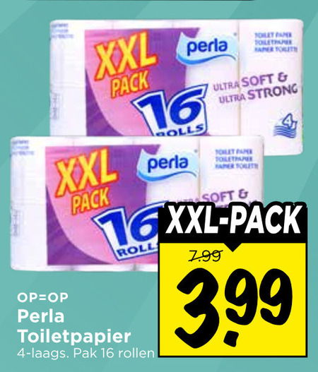 perla toiletpapier 4 16 xxl pack ultra soft strong tolet fame roll pak rollen 3.99 folder aanbieding bij Vomar Perla toiletpapier folder aanbieding bij Vomar - details