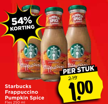 starbucks ijskoffie 100 250 spice frappuccino pumpkin fles ml stuk folder aanbieding bij Vomar Starbucks ijskoffie folder aanbieding bij Vomar - details
