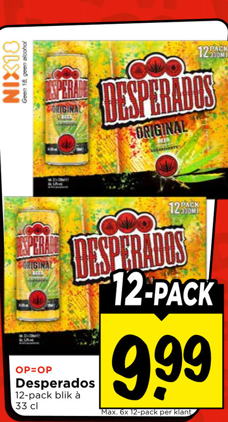 desperados speciaalbieren 12 18 33 nix18 alcohol original pack blik tack 6x folder aanbieding bij Vomar Desperados speciaalbier folder aanbieding bij Vomar - details