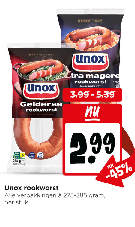 unox rookworst 30 100 beter leven ge gelderse bereid kwaliteitsvlees minder vet stuk folder aanbieding bij Jumbo Unox rookworst folder aanbieding bij Jumbo - details