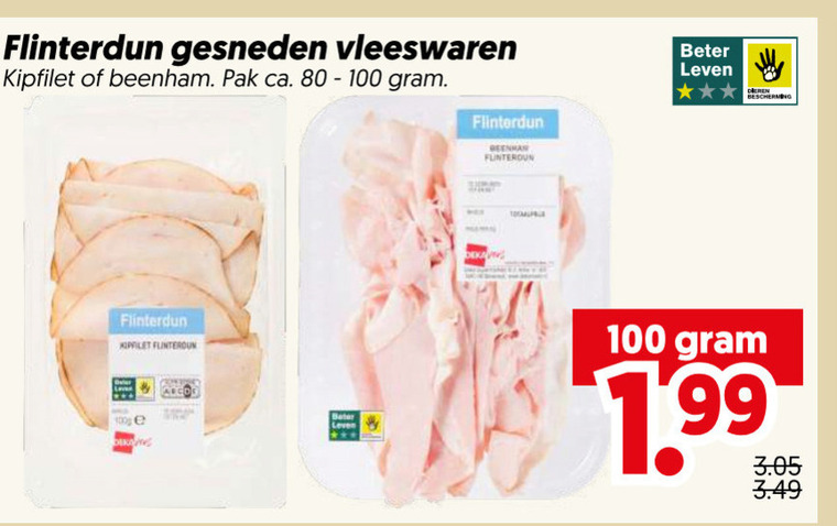kipfilet 80 100 flinterdun gesneden vleeswaren beenham pak ca. beter leven folder aanbieding bij Dekamarkt
