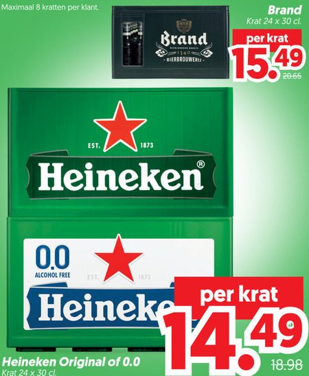 brand heineken 0.0 krat bier 8 24 30 maximaal kratten bierbrouwerij alcohol free original 14 folder aanbieding bij Dekamarkt Heineken krat bier folder aanbieding bij Dekamarkt - details