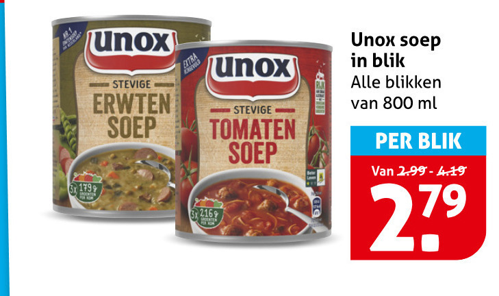 unox soep 279 erwten tomaten 3x blik blikken ml folder aanbieding bij Hoogvliet Unox soep folder aanbieding bij Hoogvliet - details