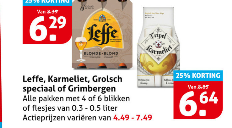 karmeliet grimbergen leffe grolsch speciaalbieren blikjes bier 4 6 25 6. blonde blond tripel verfijnd pakken blikken liter varieeren creme folder aanbieding bij Hoogvliet Grolsch speciaalbier, blikje bier folder aanbieding bij Hoogvliet - details