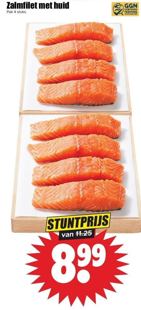 zalmfilet 4 huid pak stuks certified farming folder aanbieding bij Dirk