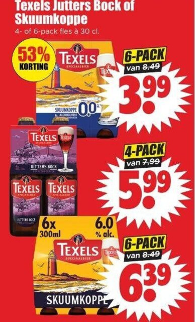 texels speciaalbieren 4 6 30 bock skuumkoppe pack fles 6x 300ml 00 speciaalbier 8 3.99 5.99 folder aanbieding bij Dirk Texels speciaalbier folder aanbieding bij Dirk - details