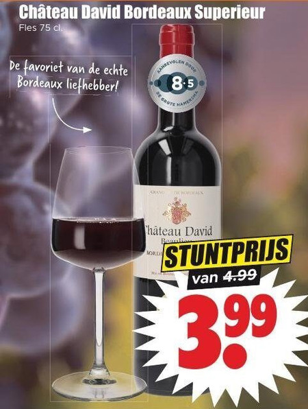 rode wijn david bordeaux superieur fles favoriet liefhebber hamersma 3.99 folder aanbieding bij Dirk