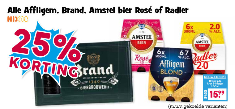 amstel affligem brand speciaalbieren krat bier 24 25 30 rosee radler nix18 rand bierbrouwerij 6x 300ml 2.0 blond pils folder aanbieding bij Boons Markt Affligem speciaalbier, krat bier folder aanbieding bij Boons Markt - details