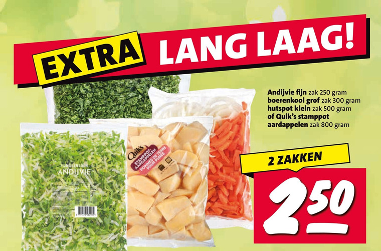 aardappelen boerenkool andijvie hutspot groenten 2 250 300 500 lang laag fijn zak grof klein stamppot quiksilver pommes pour puree zakken folder aanbieding bij Nettorama