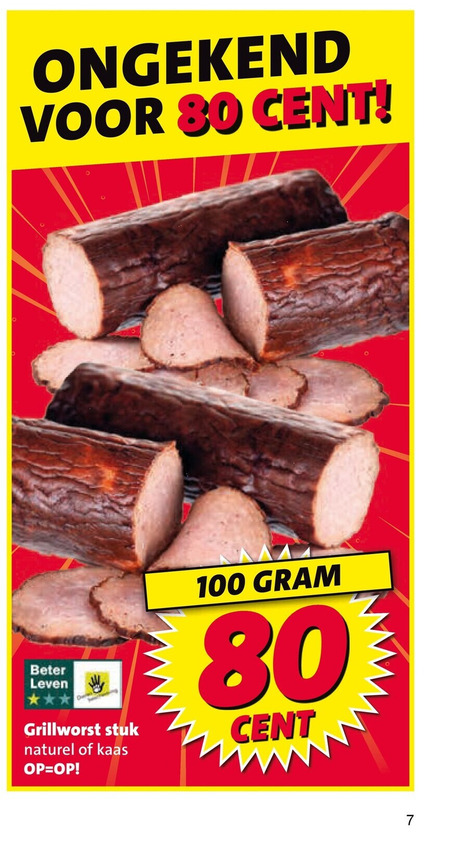 grillworst 7 80 100 cent beter leven stuk naturel kaas folder aanbieding bij Nettorama