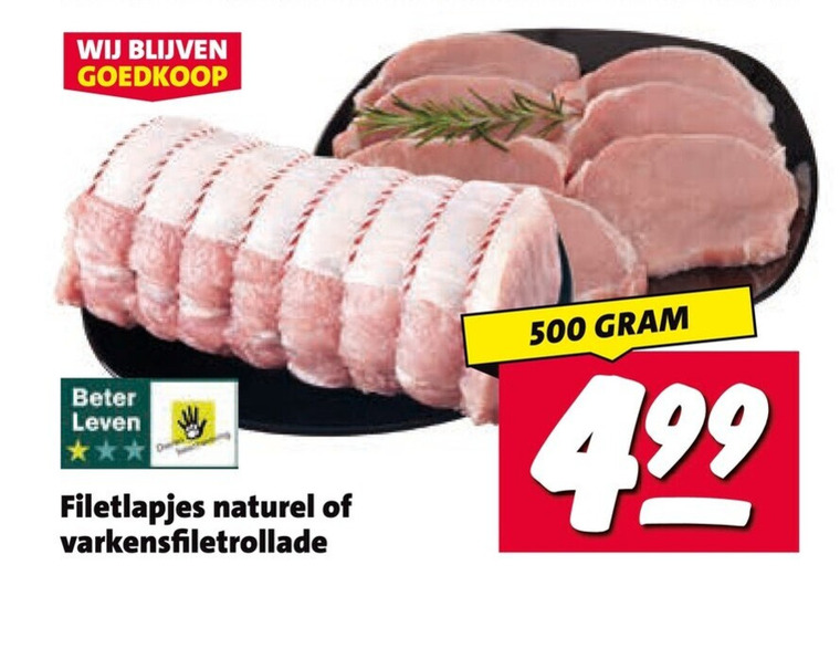 varkensfiletlapjes varkensfiletrollade 500 beter leven filetlapjes naturel folder aanbieding bij Nettorama