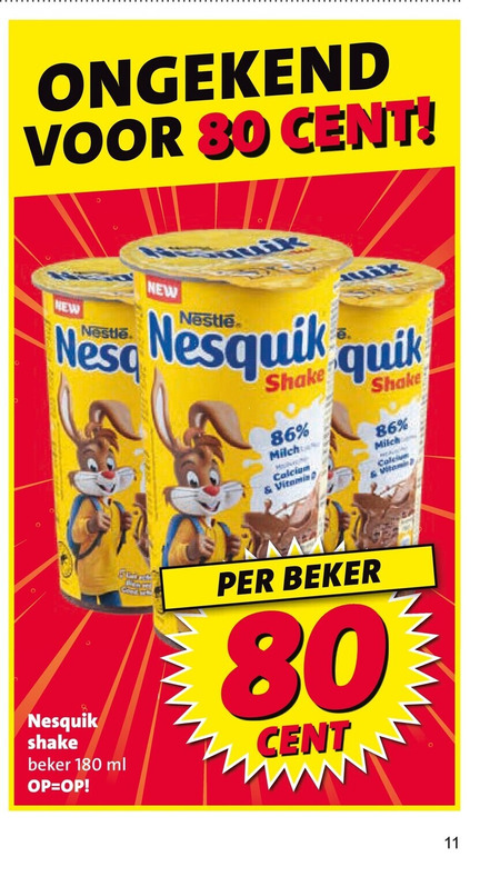 nesquik chocolademelk 11 80 180 cent new quik shake milch calcium vitamin beker ml folder aanbieding bij Nettorama Nesquik chocolademelk folder aanbieding bij Nettorama - details