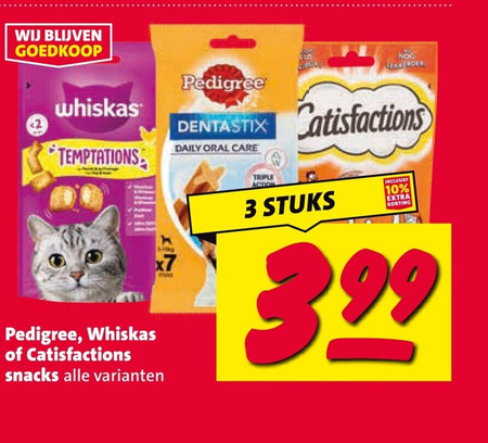 pedigree dentastix whiskas catisfactions hondensnacks kattensnacks 3 10 temptations satisfaction daily oral care triple action stuks snacks folder aanbieding bij Nettorama Whiskas hondensnacks, kattensnacks folder aanbieding bij Nettorama - details